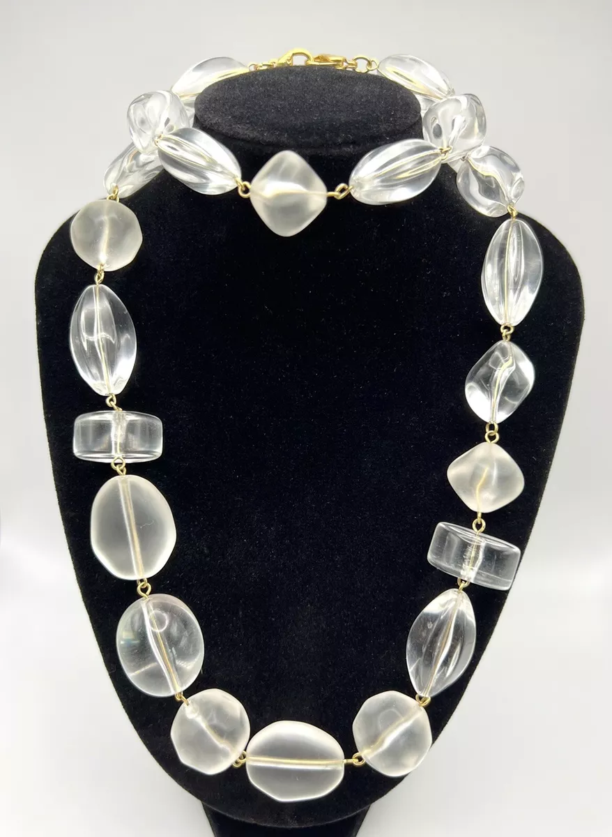Vintage Chunky Clear Frosted Lucite Necklace Bracelet Set