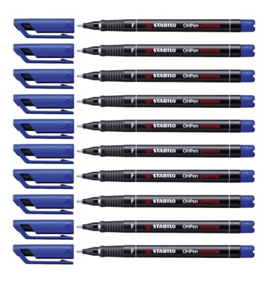 10 x Stabilo OHPen Folienschreiber OHP-Marker  F, permanent 0,7 mm blau