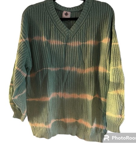 Like Love Women's Sweater Size Medium V-Neck Tie Dye Green Relax Fit Sweater