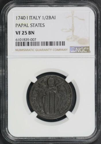 1740 I Italy Papal States 1/2 Baiocchi NGC VF-25 BN - Afbeelding 1 van 2