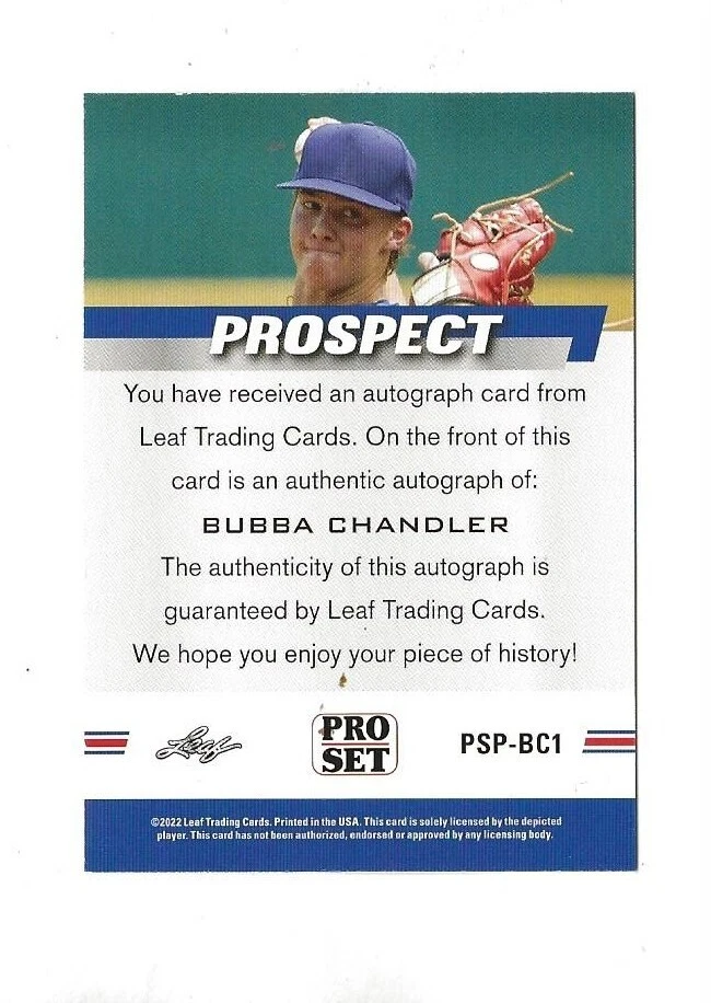 2022 Leaf Pro Set Baseball BUBBA CHANDLER Autographed RC PIRATES #PSP-BC1 - Image 2 of 2