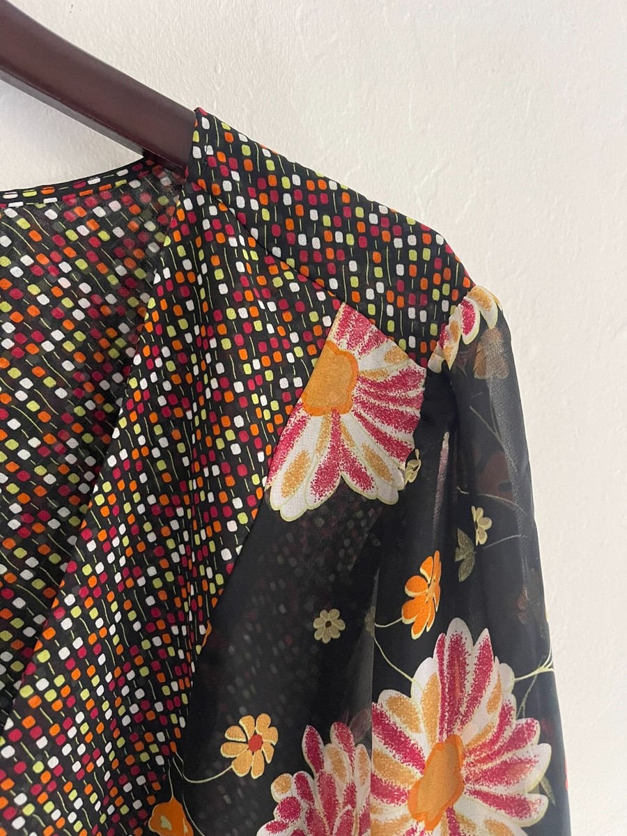 Avenue 30 / 32 Shirt Floral Chiffon Tunic Blouse Black Semi Avenue 30 / 32 Shirt Floral Chiffon Tunic Blouse Black Semi