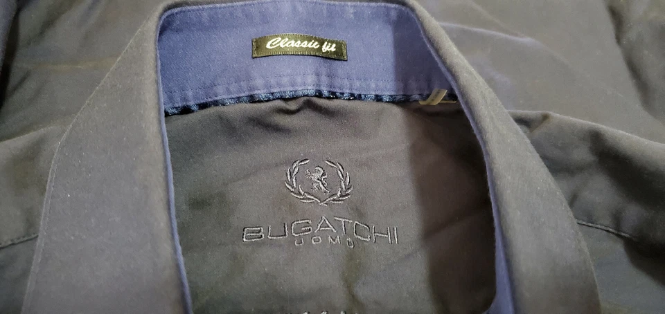 Bugatchi Uomo Men’s Dress Shirt L Blue Black Solid Long Sleeve Button Up - Image 3 of 4