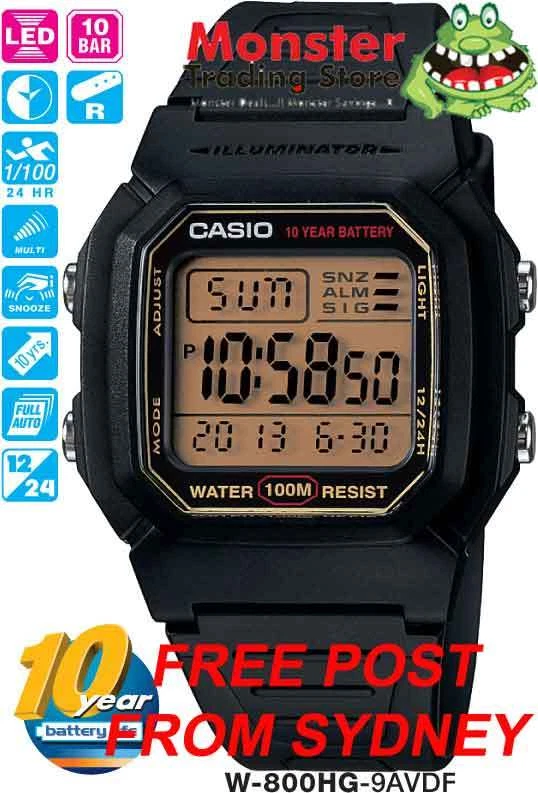 CASIO WATCH W-800HG-9A W800 W-800 W-800H W800HG 100M 12-MONTH WARRANTY