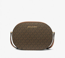 NEW MICHAEL KORS  BROWN JET SET TRAVEL MEDIUM SIGNATURE LOGO CROSSBODY BAG