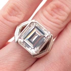 925 Sterling Silver Vintage Emerald-Cut C Z Modernist Ring Size 5.5