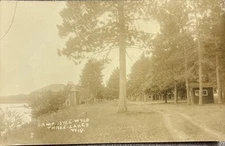 Three Lakes WI Camp Idyle-Wyld Boathouse & Cabins Postcard Wisconsin RPPC