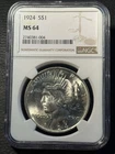 1924 Peace Silver Dollar NGC MS64