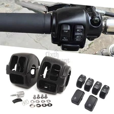 For Harley Sportster Hand Control Switch Housing Kit+6pcs Button Cover Cap Black