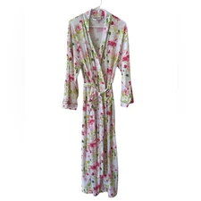 Soft Surroundings Floral Women Robe White Pink Cotton Soft Feminine Size Medium