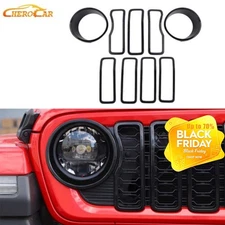 For Jeep Wrangler JL JT 24-25 Front Headlight Grille Grill Insert Cover Trim Kit
