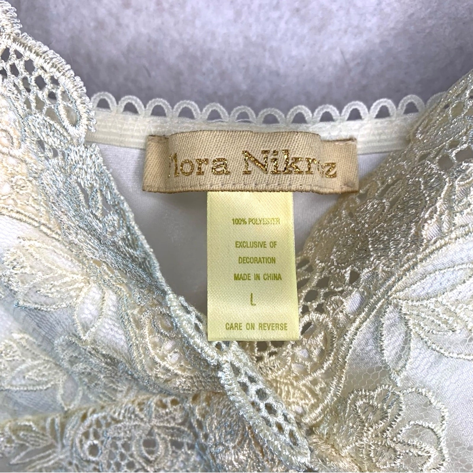Flora Nikrooz Satin Lace Robe Chemise Slip 2pc Set Ivory Cream Bridal Lingerie  