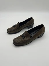 Vintage Stuart Weitzman Loafers Women’s 9.5AA Tassel Croc Embossed Brown Leather