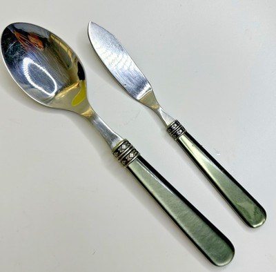 Lorena 18/10 Lucite Pine Pearlized Handle Flatware Butter Knife Table Spoon