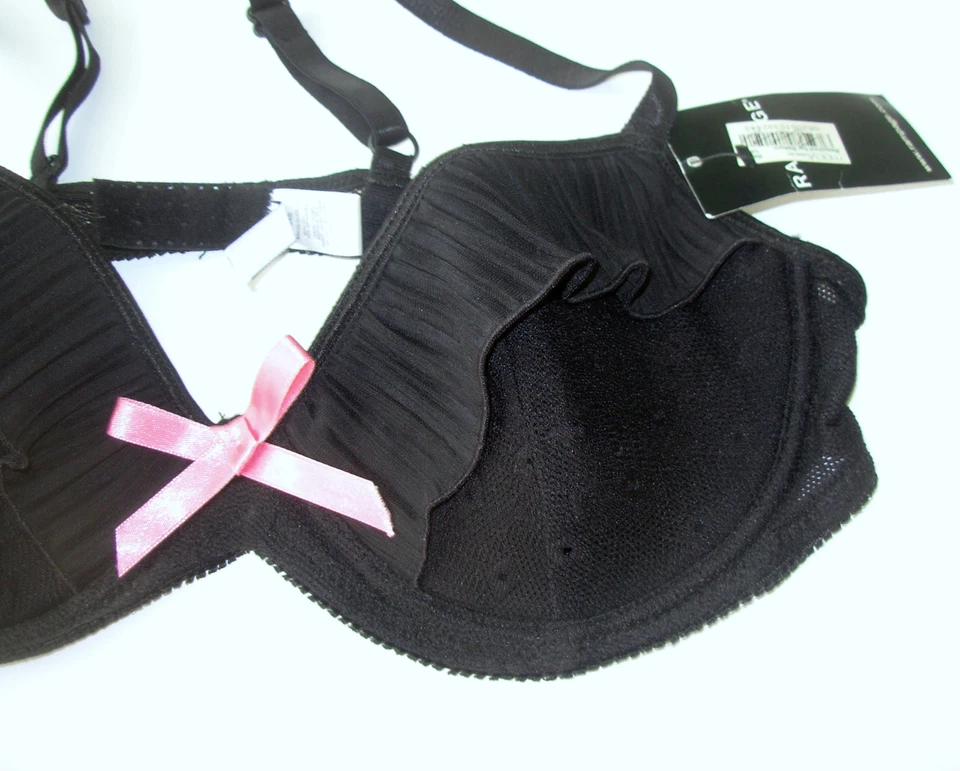 nwt 34B RAMPAGE 钢圈文胸黑色衬垫荷叶边上衣粉色蝴蝶结 121487 尺寸 34B — 第 2/3 张图片