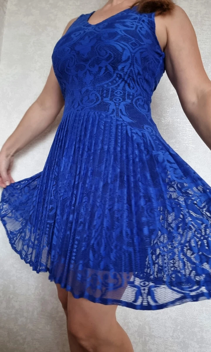 Warehouse Navy Blue Lace Pleated Dress size 12 eBay