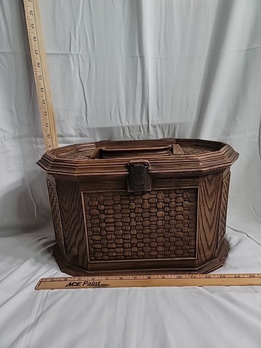 Vintage LERNER Plastic Faux Wood SEWING BOX Organizer w/ TRAY