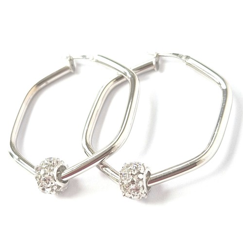 9ct White Gold Earrings Hexagonal Zirconia Charms 38.2mm High 33.2mm Wide 4.8g - Picture 17 of 22