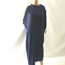 Express Women's Knee Length Dress Blue Short Crew Neck Sleeve Sheath Career New