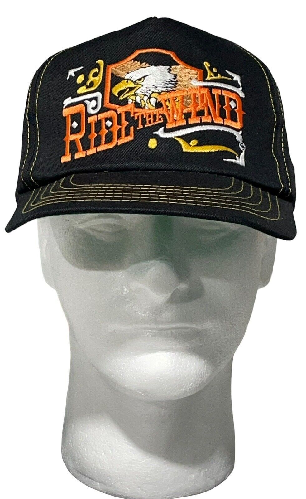 Vintage “Ride The Wind” Motorcycle Trucker Hat Adjustable Black 90’s