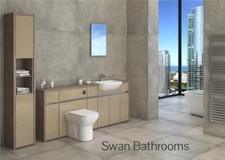 DRIFTWOOD / CASHMERE GLOSS BATHROOM FITTED FURNITURE WITH TALL UNIT 2350MM