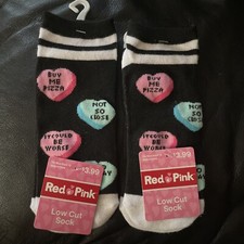  2 pair Valentine's Day "Red  Pink" Low Cut Socks Girls Size 4-10