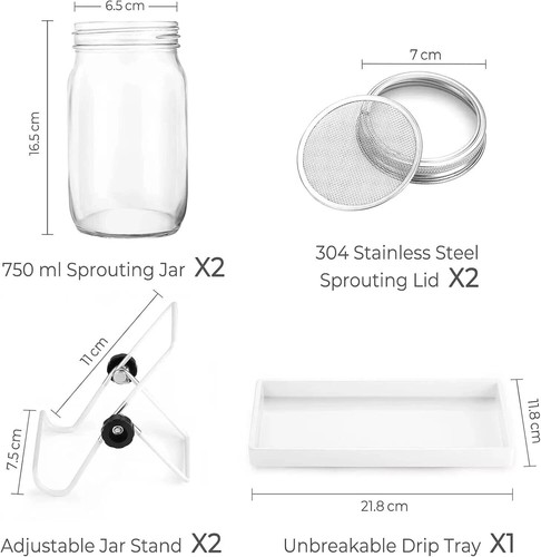 Sprossenglas Keimglas 2er Set Sprouting jar Keimgläser für Sprossen 750ml 21,8cm - Bild 7 von 7