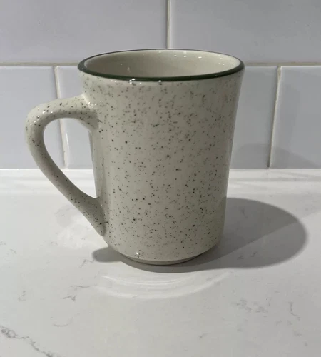 Vtg Libertyware Speckled off White Green Rim Ceramic Coffee Cup Mug Restaurant