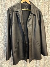 vintage J CREW leather CAR COAT Black LARGE jacket insulated 1990s y2k