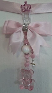 *new* Pink Girl pram charm with pink And White Beads With Pink Bow Pink Teddy 