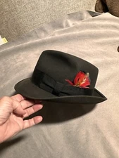 Fedora Richmond Brothers Dark Brown Felt Lincoln Mens Hat W/feathers