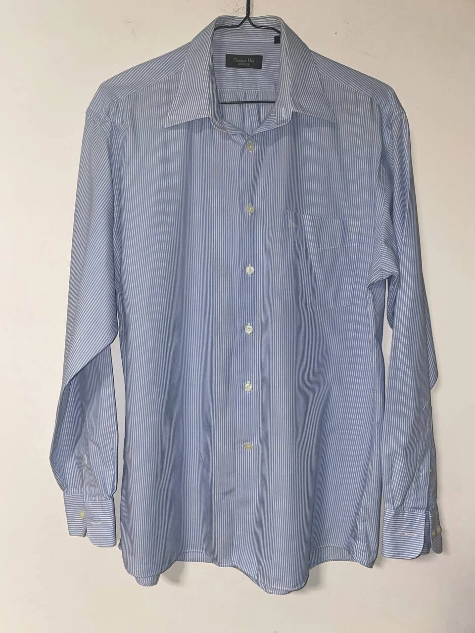 Camicia vintage da uomo Christian Dior Monsieur blu a righe taglia 16 *