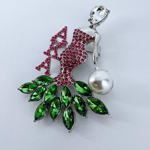 Elegant Lady Brooch Rhinestone Pink and Green - Picture 2 of 5