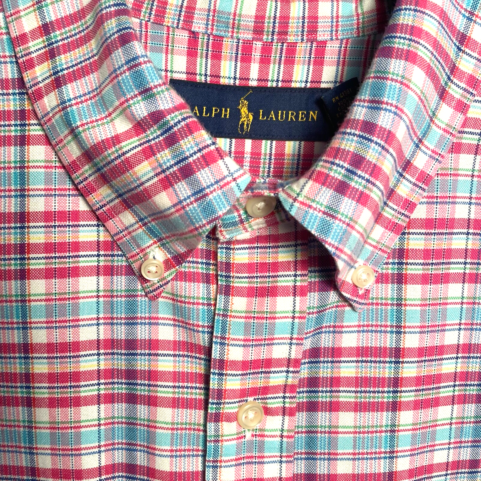 Polo Ralph Lauren uomo camicia multicolore a quadri con bottoni taglia XL Teal Pony