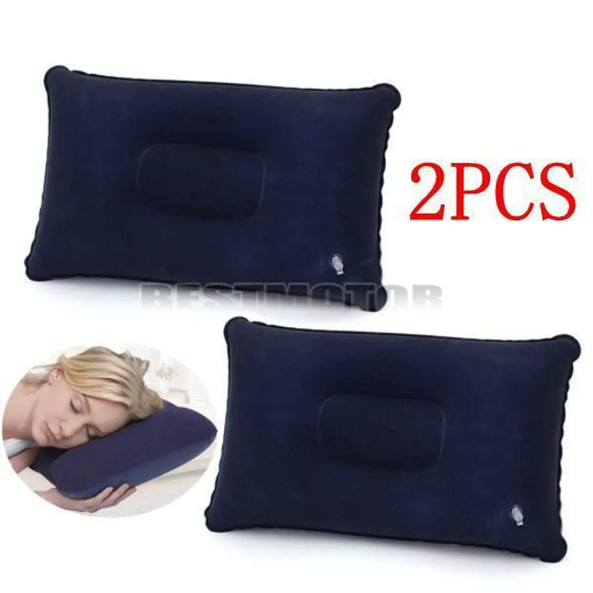2 Oreillers Gonflables De Voyage - Pour Camping, Voiture, Avion - Neuf Sous Emballage