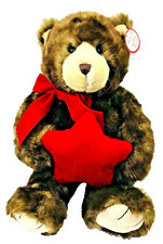 Brown Fuzzy Teddy Bear 16" Plush Red Felt Star Ribbon Gund 46408 No Sound Tag