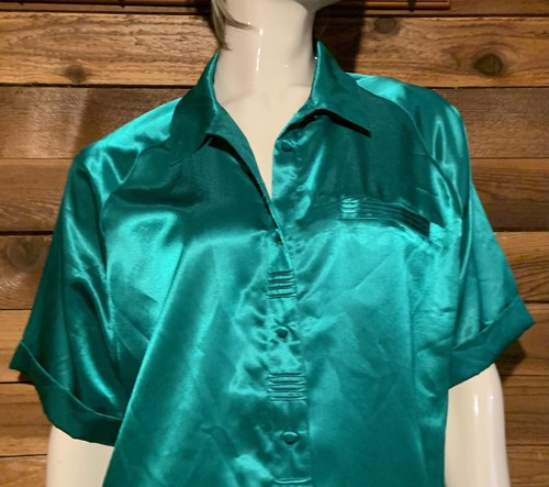 ERIKA TAYLOR GREEN SATIN SIZE MEDIUM SLEEPSHIRT #16120 - Picture 6 of 9