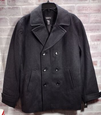 Claiborne Men's Peacoat Jacket Wool Charcoal Medium New