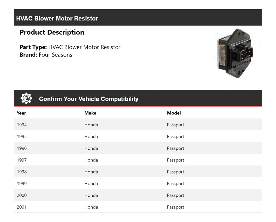 Resistencia del motor soplador de climatización Honda Passport 1994-2001 4 estaciones 1995 1996 1997 Foto 2 de 4