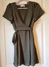 Urban Outfitters Sz XS Olive Green Wrap Tie Short Sleeve Mini Dress - flawed
