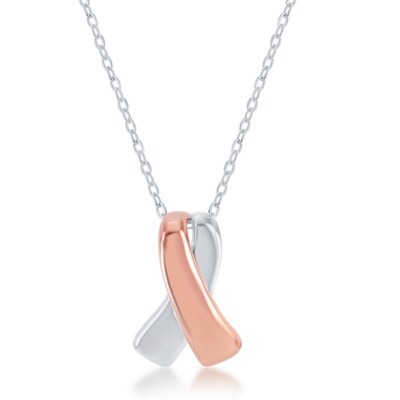 Sterlingsilber zweifarbige rosévergoldete Awareness-Band-Halskette
