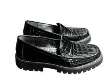 Donald Pliner Hope Crocco Patent Leather Black Chunky Women's Loafers Size 8.5