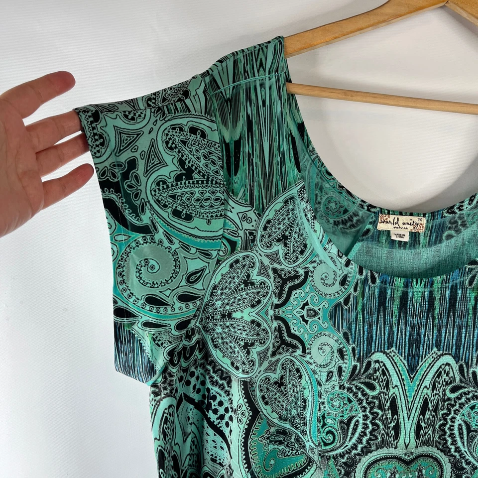 Vestido camisero midi World Unity para mujer talla 2X verde cachemira cuello redondo Foto 4 de 4