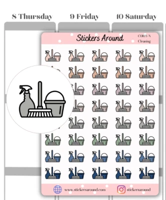 STICKERS AROUND Neutral Cleaning Icon Planner Stickers, Chores Icon Stickers, Calendar & Journal
