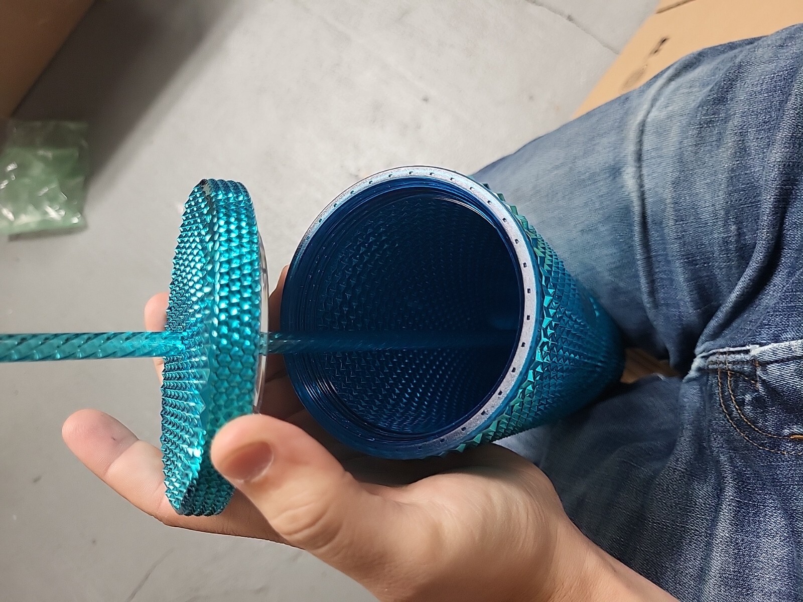 Starbucks Studded Blue Tumbler Venti 24oz Chrome Metallic Splash *BENT