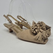 Prada Slingback Heels IT36 US6 Taupe Suede Rosette Tassel Kitten Sandals Peep