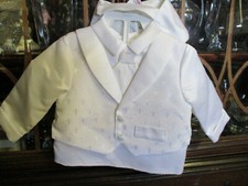 Boy Baptismal Christening Wedding WhiteTo 12 lbs SZ 0-3 Mo.Vested Shirt Tie Cap