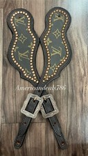 Western Dark Brown Leather Set Of Spur Straps With Copper Spots