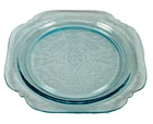 Blue Federal Depression Glass 10 1/4" Dinner Plate Madrid Pattern Square Vintage