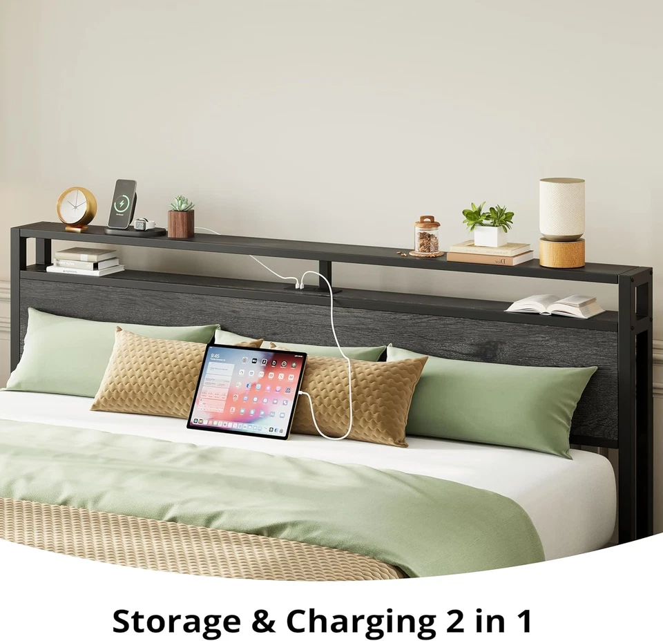 Marco de cama California King con cabecero de almacenamiento, cama de plataforma con cajones y Foto 3 de 4